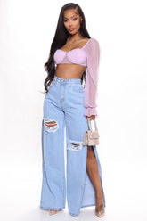 Just A Peek Side Slit Jeans - Light Blue Wash Ins Street